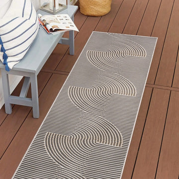 Arielle Mid-Century Modern Curve Stripe Reversible Machine-Washable Indoor/Outdoor Area Rug